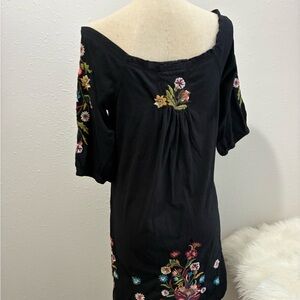 Johnny Was Black Floral Embroidered Blouse